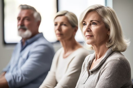 shot of a mature couple sitting and looking at their teacher during an adult education class, created with generative aiの素材