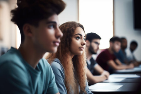 shot of a group of students in class at university, created with generative aiの素材