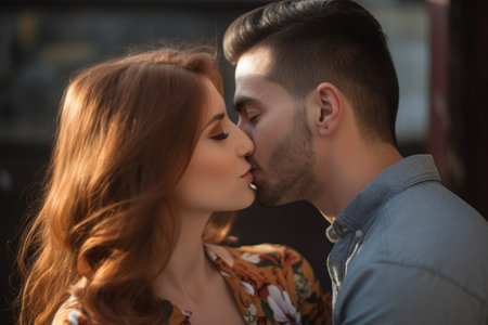 a young couple looking happy and kissy, created with generative aiの素材