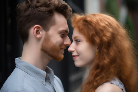 a young couple looking lovingly into each others eyes, created with generative aiの素材