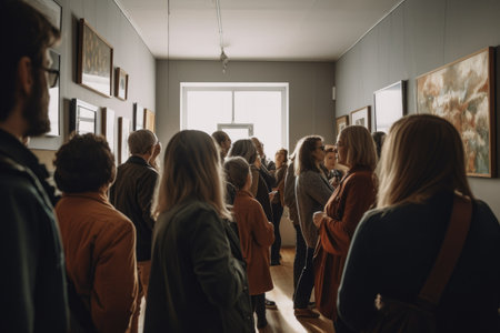 shot of a group of people at an art gallery, created with generative aiの素材