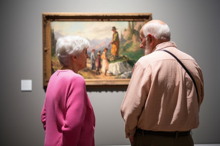 shot of two people admiring a painting in the museum, created with generative aiの素材