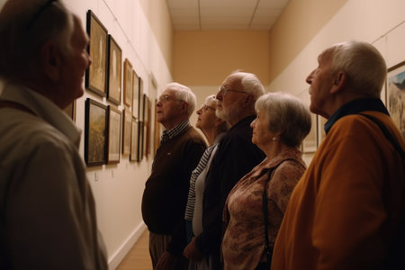 shot of a group of people looking at art work in an art gallery, created with generative aiの素材