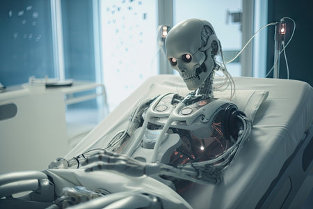 robot doctor, performing intricate on patient, created with generative aiの素材