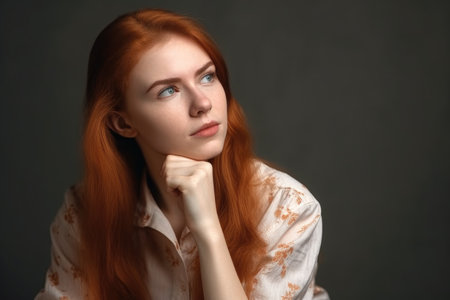 portrait of an attractive young woman looking thoughtful, created with generative aiの素材