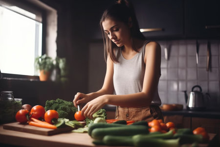 shot of a young woman preparing vegetables, created with generative aiの素材