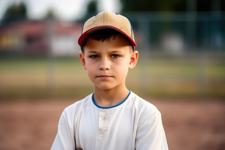 portrait of a young baseball player standing on the field, created with generative aiの素材