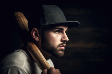 shot of a young man playing baseball, created with generative aiの素材