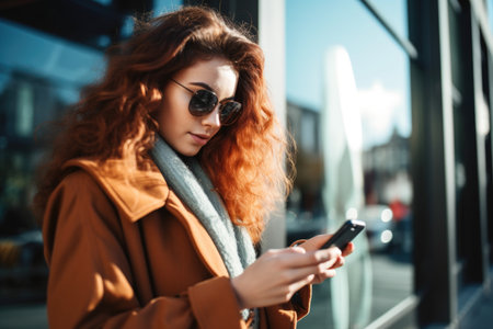 shot of a young woman using her smartphone to send a text, created with generative aiの素材