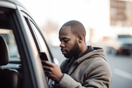 shot of a male driver using his cellphone, created with generative aiの素材
