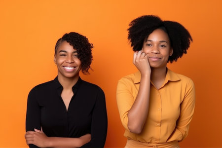 happy, portrait and student with black woman on orange background for learning, goals or growth, created with generative aiの素材