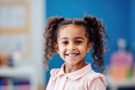 portrait of a happy young girl at school, created with generative aiの素材