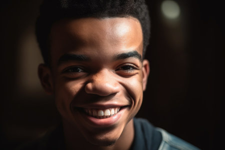 a cropped shot of a young man smiling at the camera, created with generative aiの素材