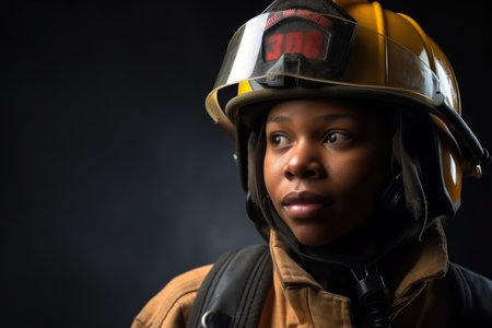 portrait of a young firefighter in full gear, created with generative aiの素材