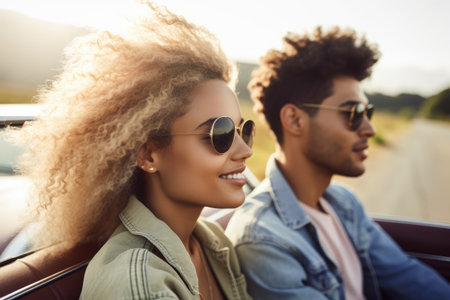 cropped shot of a young couple taking a road trip, created with generative aiの素材