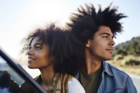 cropped shot of a young couple taking a road trip, created with generative aiの素材