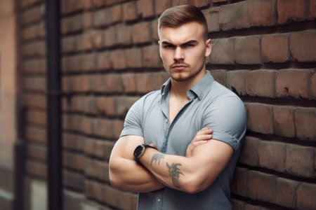 a handsome young man standing with his arms folded while, created with generative aiの素材