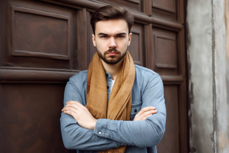 a handsome young man standing with his arms folded while, created with generative aiの素材