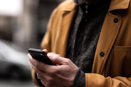 closeup shot of an unrecognizable man using his cellphone, created with generative aiの素材