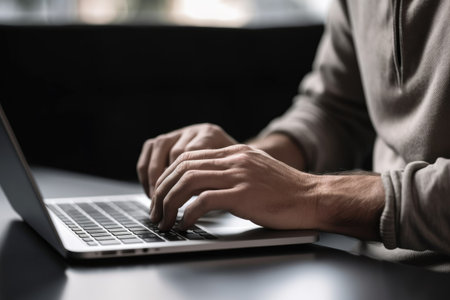cropped shot of an unrecognizable man using a laptop, created with generative aiの素材