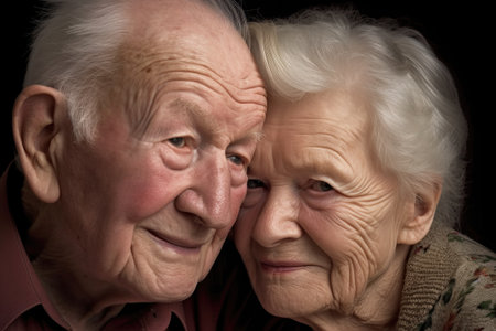 a cropped portrait of an affectionate elderly couple, created with generative aiの素材