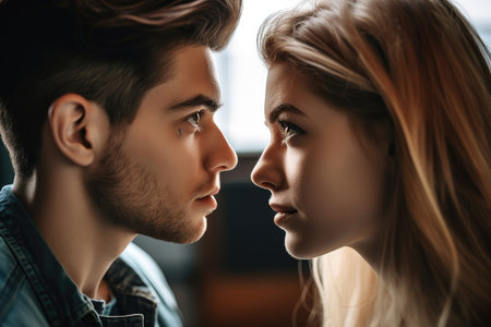 shot of a young couple staring longingly at each other, created with generative aiの素材