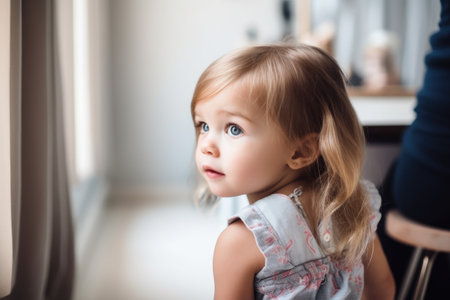 shot of an adorable little girl looking over her shoulder, created with generative aiの素材