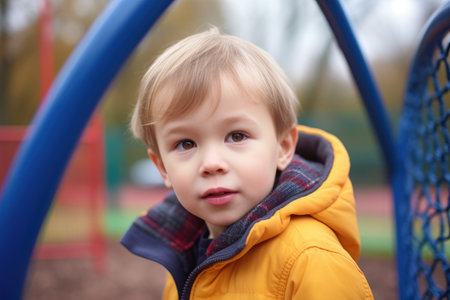 portrait of a young boy at the playground, created with generative aiの素材