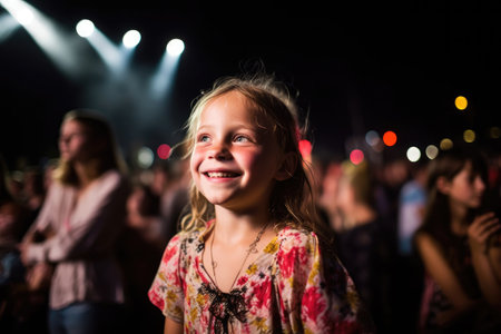 portrait of a young girl enjoying a music concert, created with generative aiの素材