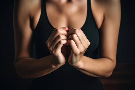 fitness, woman and heart hands in wellness promotion with wellness clarity, created with generative aiの素材