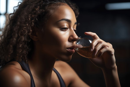 cropped shot of a female athlete drinking water, created with generative aiの素材