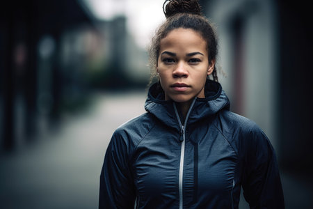 cropped shot of a young female athlete in her running gear, created with generative aiの素材