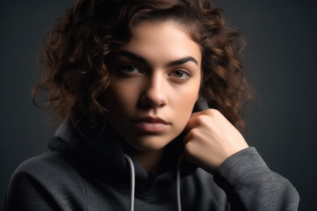 cropped shot of a woman in sportswear, created with generative aiの素材