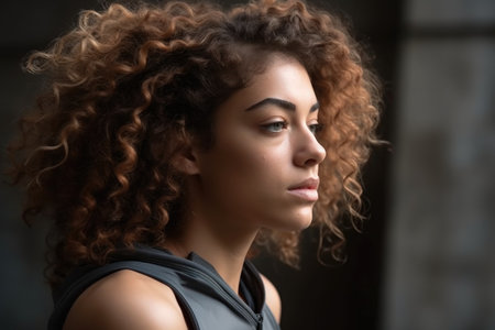 cropped shot of a woman in sportswear, created with generative aiの素材