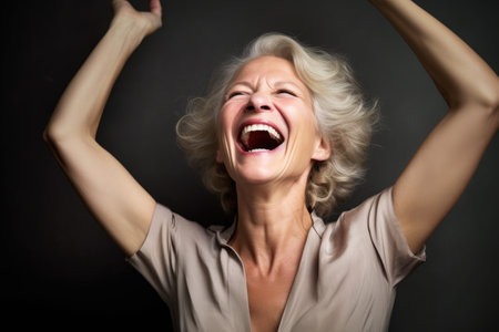 portrait of an ecstatic woman celebrating after receiving good news, created with generative aiの素材