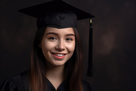 portrait, student or university woman in learning, education happy or excited, created with generative aiの素材