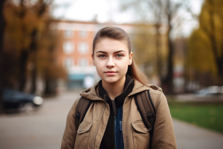 portrait of a confident young student standing outdoors, created with generative aiの素材