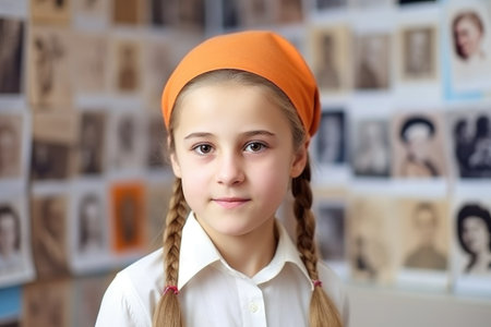 education, history and children portrait in school classroom for knowledge, learning and memory, created with generative aiの素材