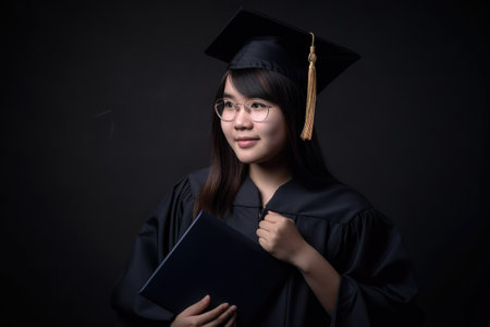portrait, graduation and student in studio with diploma celebration, success and achievement, created with generative aiの素材