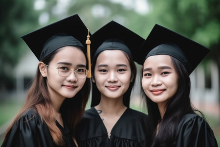 portrait, holding and friends graduation with university students for achievement, success and goals, created with generative aiの素材