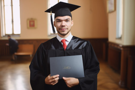 portrait of a happy graduate with his diploma on graduation day, created with generative aiの素材
