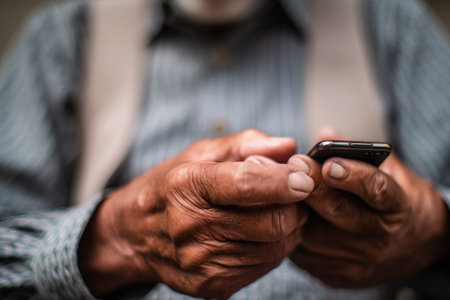 closeup shot of a man texting on his cellphone, created with generative aiの素材