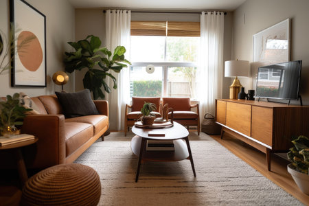 warm and cozy living room, decorated with modern furniture and accessories, created with generative aiの素材