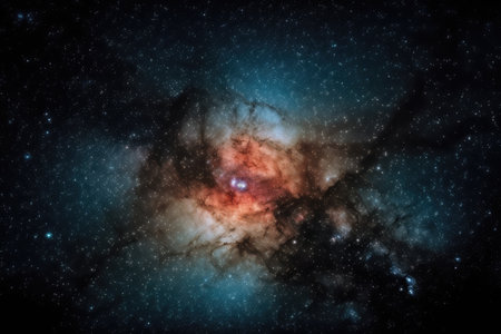 close-up of galaxy and nebula formation, with stars shining brightly, created with generative aiの素材