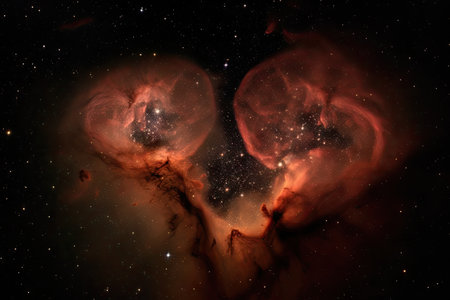 heart shaped nebula, with heart-shaped galaxies in the background, created with generative aiの素材