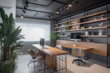 a modern office, with clean lines and natural materials, that fosters creativity, created with generative aiの素材
