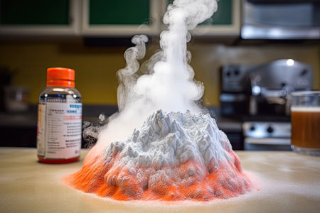baking soda volcano, ready to erupt with boiling hot lava, created with generative aiの素材