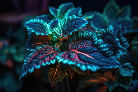 close-up of neon plant with intricate details visible, created with generative aiの素材