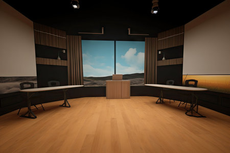 virtual conference room, with view of the stage, for speakers to prepare and practice their presentations, created with generative aiの素材