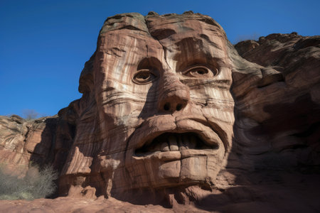 natural rock formation resembling the face of a person, with eyes and mouth, created with generative aiの素材